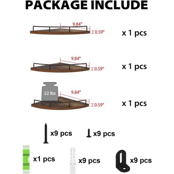 Floating Corner Shelf Wall Mount, Set of 3 Rustic Wood Corner Wall Shelves - Picture 6 of 7